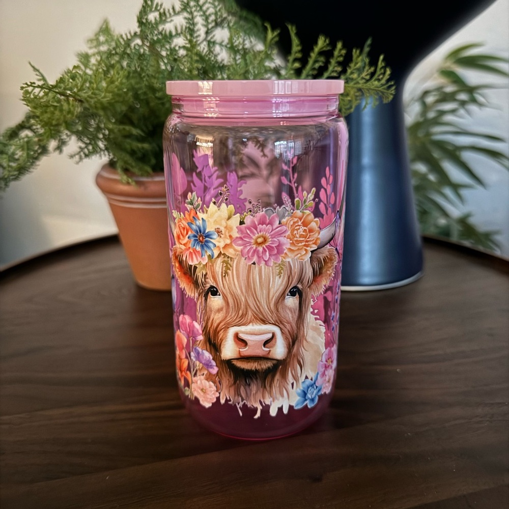 Handmade Highland Cow Beer Can Glass Cup